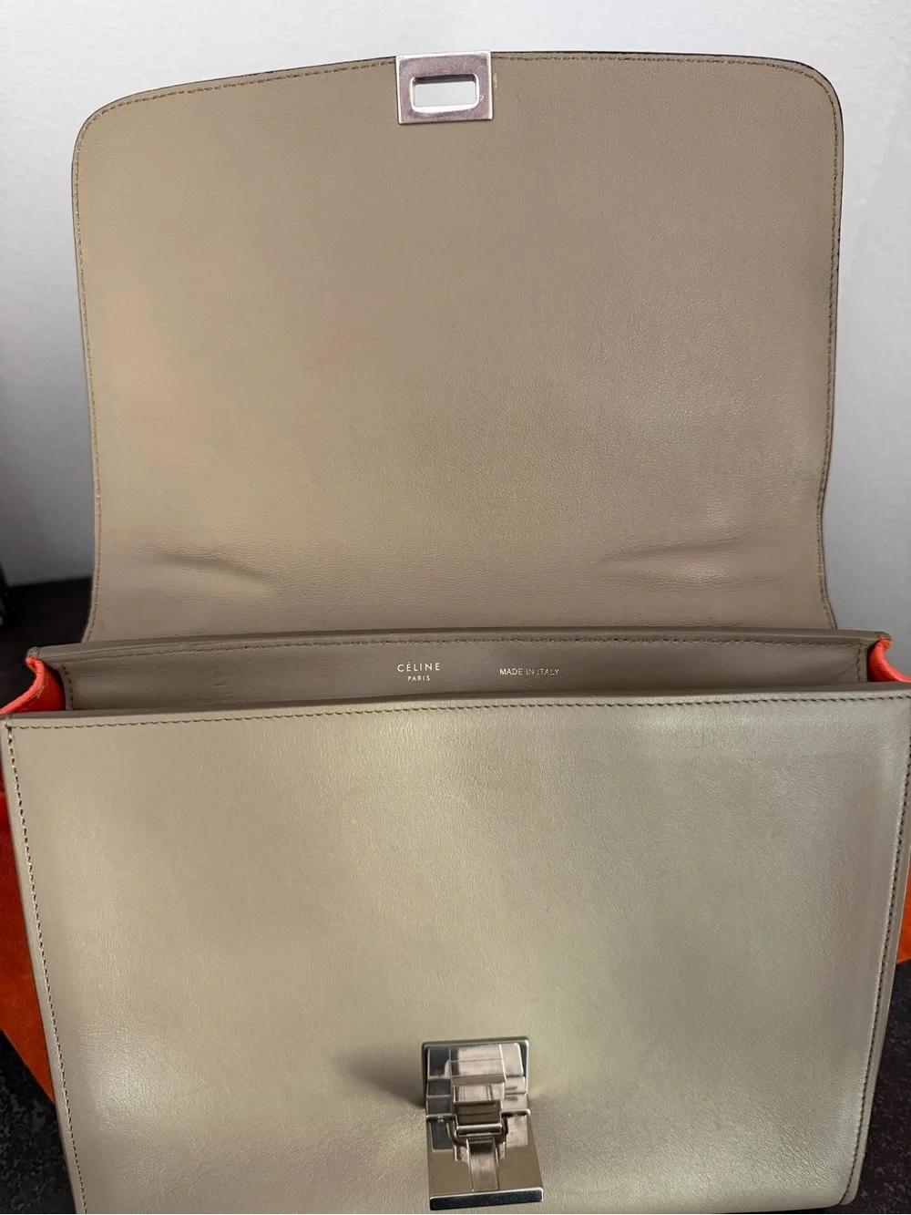 Celine Leather Top-Handle Trapeze Bag in Black, Taupe & Orange - Pre-Loved - Picture 8 of 13